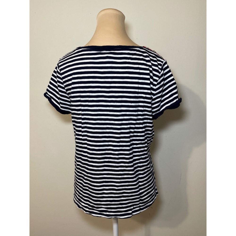Talbots‎ Striped Short Sleeve Top LP Navy Blue White Nautical Coastal Parisian - Picture 6 of 8